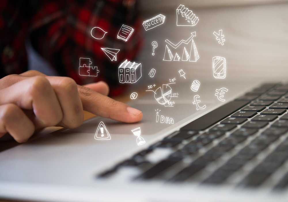 Símbolos que representam estratégias e ferramentas do marketing digital